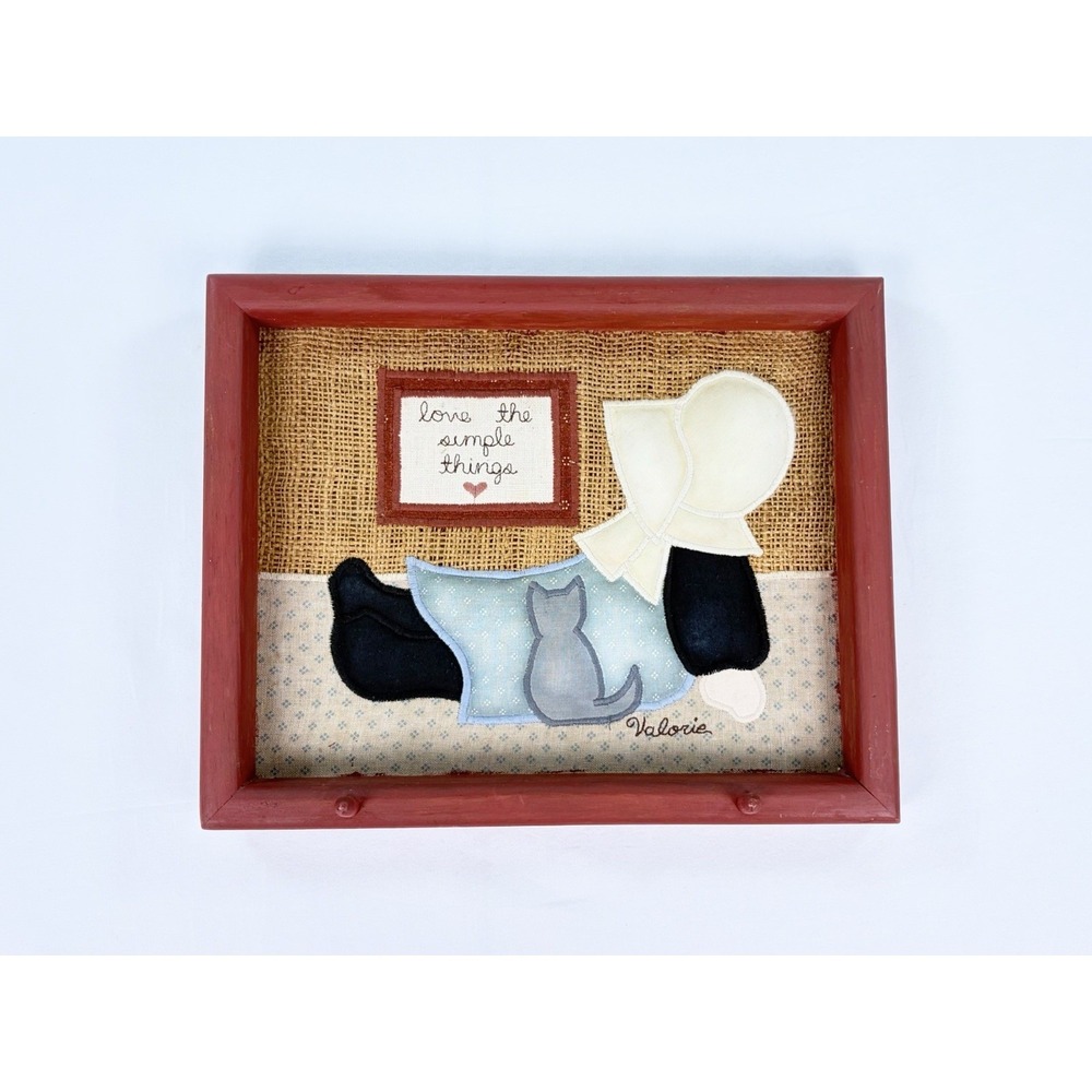 Vintage 1986 Valorie Folk Art Applique Wood Key Rack Holder Sunbonnet Sue Cat